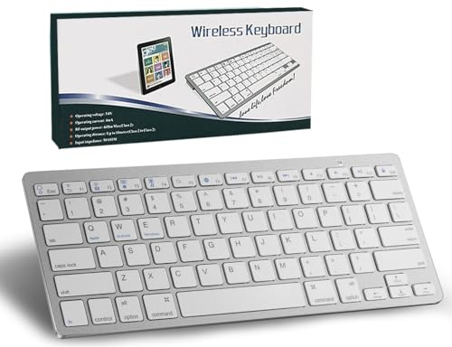 SRAYG Clavier sans Fil Bluetooth, Mini Clavier QWERTY, Claviers Léger Silencieux, Compact et Ultra Mince Portable Keyboard pour Mac, iPad, Tablette, Phone, iOS, Android, Chrome, Windows, Argent