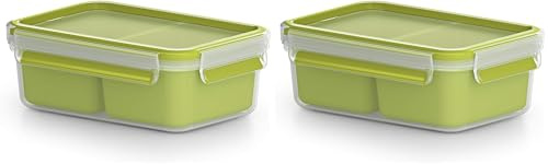 Emsa 518101 Clip & Go Snackbox | 1,0 L | Mit 2 Einsätzen | To Go | 100% dicht | Frische Dichtung (Packung mit 2)