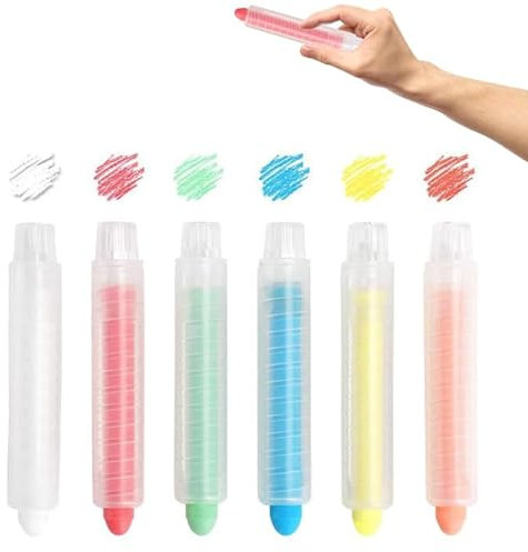 Bavooty Lot de 6 crayons à craie colorés, lavables, sans poussière, avec porte-craie réglable, non toxique