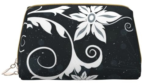 Neuheit Boho Abstrakte Blumen Tragbare Leder Make-up Tasche - Große und langlebige Kosmetiktasche mit Reißverschluss, Reise und On-The-Go Beauty Organizer, Leichte Kulturtasche, Abstrakte Boho-Blumen,