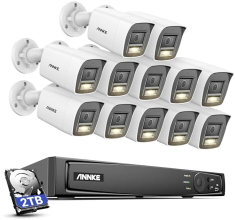 ANNKE H1200 12MP Überwachungskamera Set Aussen, 12X 12MP PoE IP Outdoor Kamera mit Personenerkennung und Fahrzeugerkennung, 16CH 2TB HDD NVR für 24/7 Videoüberwachung