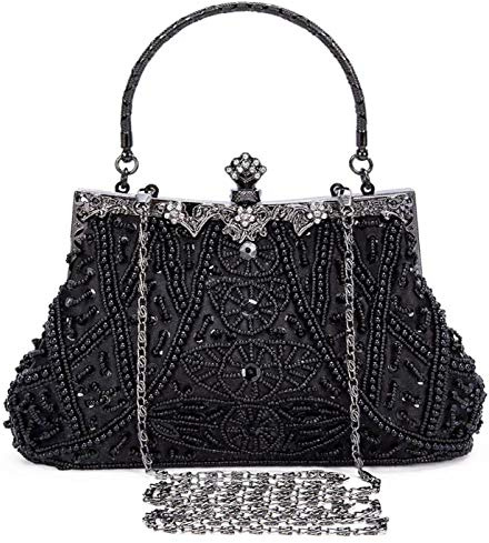 BAIGIO 1920s vintage 1920-tals aftonväska för kvinnor med pärlor elegant axelväska för fest bröllop bankett, 1920s koppling