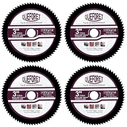 QUEFORET HSS Trennscheiben 75mm 4 Stücke - Sägeblatt für Metall Kupfer Aluminium, mit 10mm Bohrungsdurchmesser