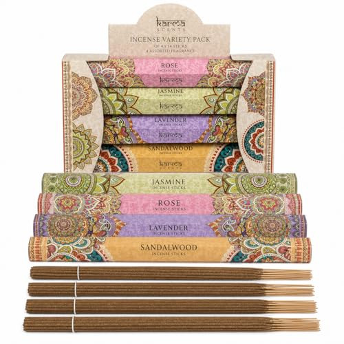 MIJOMA Räucherstäbchen-Set Karma – 56 Sticks in 4 sinnlichen Duftnoten: Jasmin, Rose, Lavendel, Sandelholz, eine Duftreise der Harmonie und Entspannung