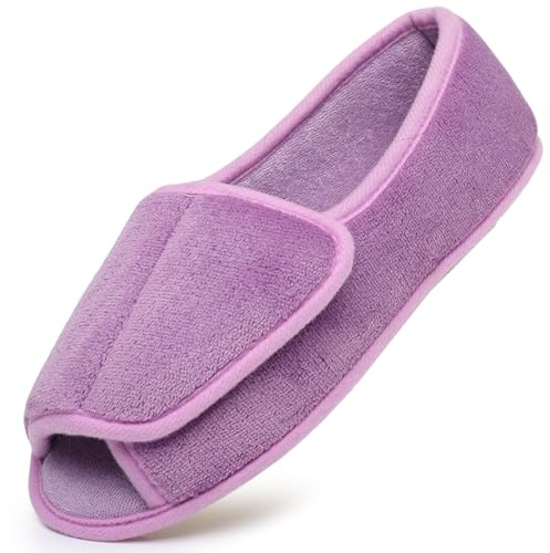 Git-up Diabetic Slippers for Women Memory Foam Arthritis Edema Adjustable Open Toe Swollen Feet Slippers Bedroom House Indoor Outdoor Shoes with Rubber Sole PURPLE UK-7