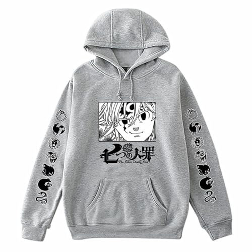 Sweat à capuche unisexe avec imprimé dessin animé « Anime The Seven Deadly Sins » - Cadeau de cosplay pour les fans de manga Meliodas, Gris-1., 4X-Large