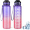 jjshund Trinkflasche 1L, Wasserflasche 1L Auslaufsicher mit Zeitmarkierung, BPA-Frei Trinkflasche Sport aus Tritan Tragbar Water Bottle Sportflasche für Gym Fitness Camping Fahrrad - Lila Rot