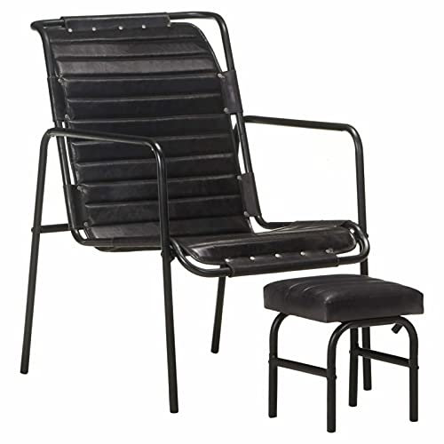 LAPOOH Relaxfåtölj med fotpall svart äkta läder, TV-fåtölj, biosfåtölj, läsfåtölj, TV-fåtölj, öronfåtölj, fåtölj, fåtöljstol, vardagsrum