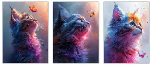 WQBQKKX 3er Set Bilder Tiere Niedliche coole Tiere Xxl Leinwand Bilder,Lila,Grau Wandbilder Wohnzimmer KüChe Esszimmer Badezimmer Wanddeko-20x30cmx3 Ungerahmt