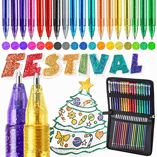 ZSCM Metallic-Glitzer-Gelstifte-Set, 18 Farben, glitzernde Gelstifte mit 18 Nachfüllungen in Canvas-Tasche