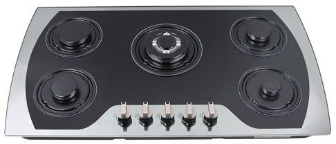 WooDerson Gas Herdplatte 5 Flammen Gasherd Mit 7mm Gehärtetes Glas Einbau Gaskochfeld 5 Flammig Mit Metall Feuerabdeckung, Gepulste Zündung, 3.0kw+2.75kw+1.75kw+1.75kw+1.0kw