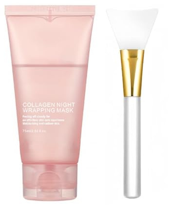 LOYOTICE Collagen Overnight Wrapping Peel Off Facial Mask Pack,Hydrates and Tightens Skin,Reduces Sagging,Elasticity & Hydration Care with Brush 2.54 fl.oz