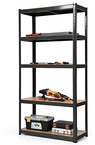 COSTWAY Lagerregal Schwerlastregal, Steckregal 5 Ebenen, Metallregal Werkstattregal Garagenregal Kellerregal 180x90x40cm (Schwarz)