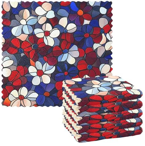EtherSpher Red and Blue American Flowers Microfiber Cleaning Cloths Tea Towel Kitchen Highly Absorbent Dish Towels Easter Hand Towels for Kitchen Summer Washing Dry (longword) 11x11in