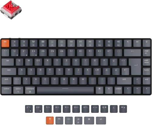 Keychron K3 Ultra-Slim Bluetooth Wireless Mechanische Tastatur, 75% ISO-DE-Layout Hot-Swap-fähig Low Profile Optischer Roter Schalter RGB Gaming-Tastatur für Mac Windows