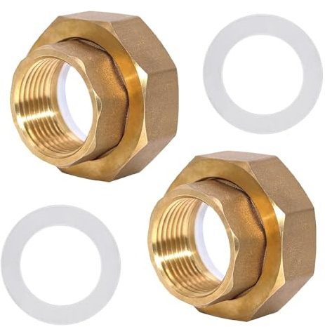 2 Stück Pumpenverschraubung DN 25 × DN 15, Messing Verschraubung Hahnverlängerung Heizungspumpe Flachdichtung mit 2 Dichtungsring, Dichtungen für Umwälzpumpe