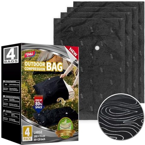 TAILI Lot de 4 Grands Sacs de Rangement Sous Vide d'Extérieur, 100 x 74 cm | Indéchirables, Réutilisables, Imperméables, Résistants à l'Usure et aux Perforations, Pour Voyage, Vêtements, Camping