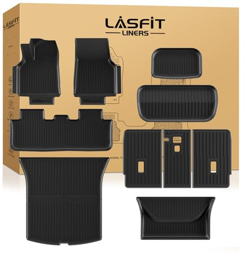 LASFIT 10PCS Floor Mats for Tesla Model Y Juniper 2025/2026 TPE Custom Fit All Weather Model Y Juniper Accessories Cargo Mat Waterproof Trunk Mats Full Set