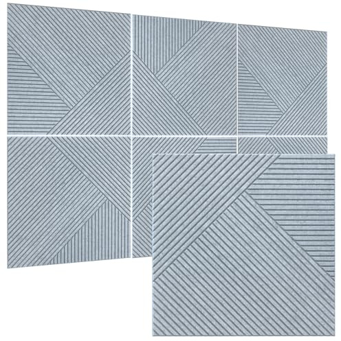 TO-TH Acoustic Wall Panels, 6 Pack Total Size 72 x 48 Inches, Self-Adhesive 3D UV Printing Decorative Wall Panels with Wood Look,Silver Grey