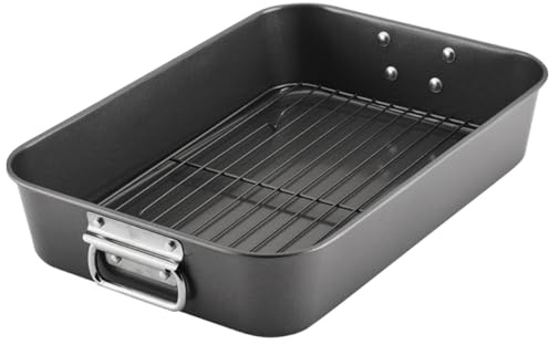 Zarstano Roasting Pan for Ovens Nonstick Heavy Duty Roasting Pan with Rack Large 11 inch x 15.5 inch For Delicious Family Meals for Cooking Roaster Pan for Meats, Turkey, & Vegetables