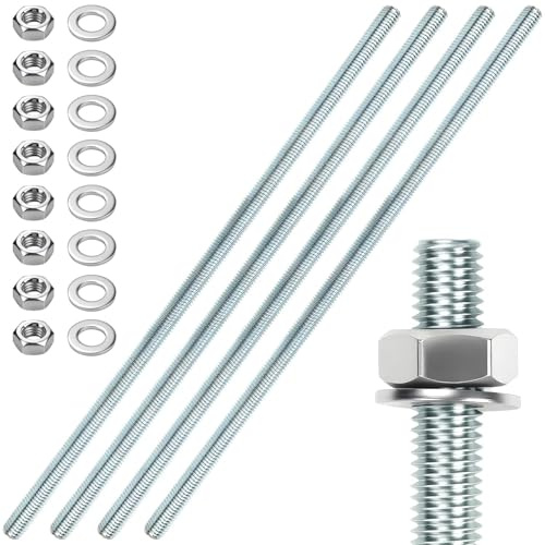 4 piezas de varillas roscadas M8 X 300 mm pernos roscados de acero galvanizados varillas roscadas de zinc azul con 8 tuercas hexagonales y 8 arandelas