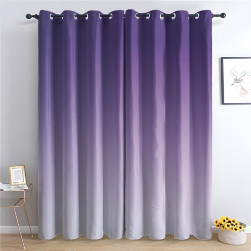zcwl Lila Farbverlauf Vorhänge, Ombre Verdunklungsvorhänge mit Ösen, Vorhang Blickdicht für Wohnzimmer Schlafzimmer Dekoration, Gardinen mit Muster, 2er Set, 160 x 132 cm (HöhexBreite)