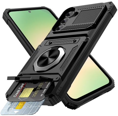 Coolden for Samsung A56 5G Phone Case for Samsung A56 Case with Card Holder [Max 2 Cards] Ring Kickstand Shockproof Cases Rugged Military Grade Dual Layer Heavy Duty Protective Wallet Cover (Black)