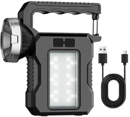 Jubilofex Lampe torche rechargeable – Lampe de poche solaire LED pour l'extérieur | Outil électrique multifonction pour la randonnée, le voyage, le matériel d'aventure, le camping, l'exploration