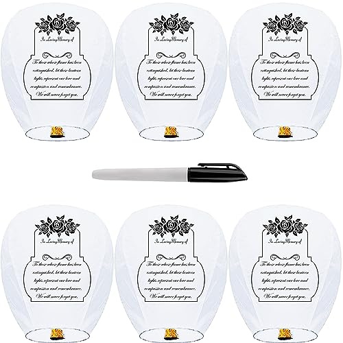 6 Packs Chinese Memorial Lanterns, Sky Lanterns to Release, Upgraded Quality Fire Resistant Paper Lantern, ECO Friendly Flying Lanterns for Memory Event, Parties Supplies, Festivals, White Colour