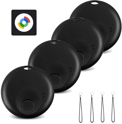 Spedal Android Smart Tracker Tag, Google Localizador Funciona con Find Hub App (SÓLO Android), Bluetooth Key Finder para Llaves, Bolsas, Equipaje, Batería Reemplazable (4 Black)