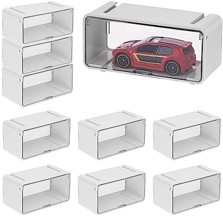 1/64 Auto-Modell-Vitrine, 10 Stück, transparente Acryl-Vitrine Aufbewahrung für Automodelle, für Maßstab 1/64, 1/156, 1/89, 1/185, 1/90, 1/136, 1/73, 1/70, 1/80 (weiß)