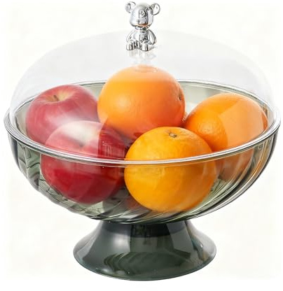 Obstkorb mit Deckel Obstschale Fruchtfliegenschutz Grün mit Fuß für Küche | Obstschale mit Haube zur Aufbewahrung von Obst und Snacks,transparente Abdeckung für Esstisch und Servieren bei Familienessen