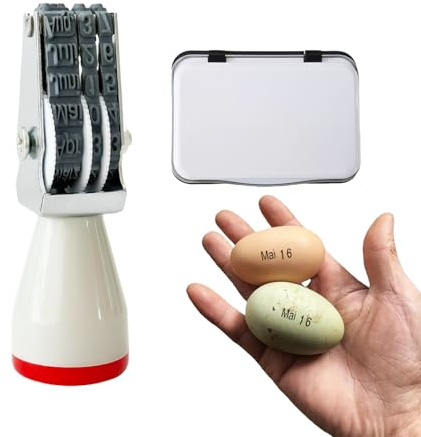 Homvik Eierstempel-Set mit Datumsstempel für Hühnereier, Stempelkissen, Deutsch, Monat-Tag-Format (1 Stempel 1 Stempelfarbe)