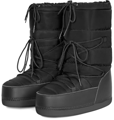 QLR Womens Winter Snow Boots Mid Calf Anti-Slip Boots with Warm Lining Lace-up Outdoor Shoes