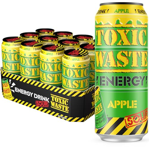 TOXIC WASTE Sour Apple Energy Drink – 12 x 500ml Cans, Crisp Sparkling Fizz with Bold Flavour, Multipack for Gaming, Study, Parties, Road Trips and Fun Sharing