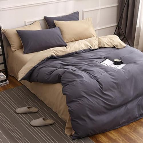 GGYTMQL Color sólido Bloque de Color Reversible Cubierta de edredón Conjunto de Cama con Almohada monocromática - sábanas de algodón de algodón lavadas de 4 Piezas Juego de Comodidad