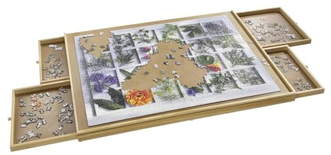 Bambelaa! Puzzletisch 1500 Teile mit 4 Schubladen Puzzlebrett mit Auszügen Tragbarer Puzzle Tisch für Erwachsene Puzzel Board Puzzleunterlage Puzzleboard Puzzlematte Aufbewahrung Holz ca. 90x67x4,5 cm