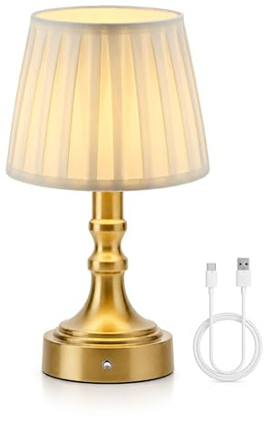ACMHNC Tischlampe Kabellos Vintage mit Akku, Gold, 2700K, Touch Dimmbar