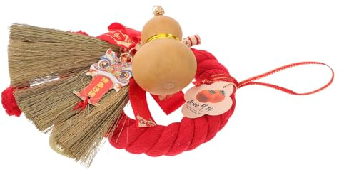 ELAYARD Petit Balai Suspendu Artisanal pour Porte Bébé, Décoration du Nouvel An Chinois avec Pompon et Calebasse, Petite Taille, Motifs Multicolores, Accessoire Festif pour Chambre de
