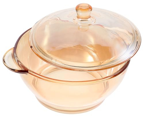 TOYANDONA Bol en Verre Résistant la Chaleur 1,5 L Double Anse Dorée, Soupière Micro-ondes Compatible, Cuisson Transparente pour Maison et Repas Familiaux