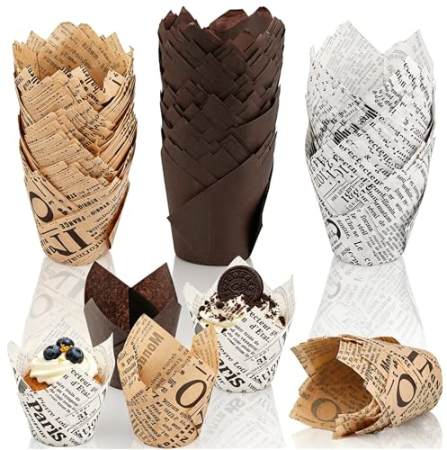 200 Stück Tulpe Muffinförmchen Muffins Papierförmchen 5 x 7.5 x 8cm Muffinform Papier Cupcake, Förmchen Cupcake, Muffin Backform Papier Backförmchen für Kuchen, Süßigkeiten, Hochzeit Geburtstag Party
