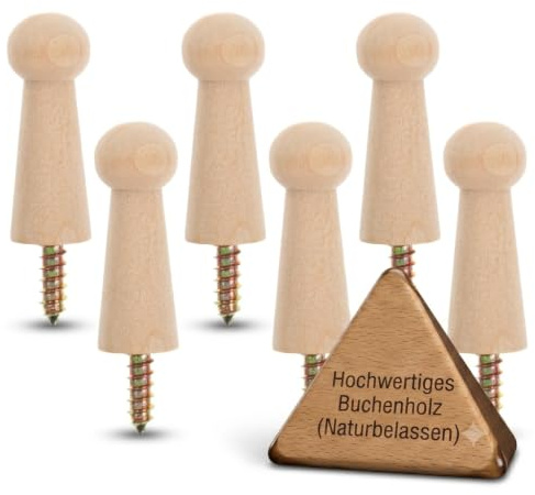 POPETPOP Wandhaken Aus Massivholz 6 Stück Holzhaken Zum Schrauben Kleine Dekorative Kleiderbügelhaken Für Jacken Handtücher Taschen Flur Bad Und Kinderzimmer