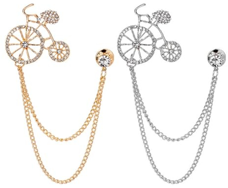 MAGICLULU Broche à Chaîne Vélo Élégante en Fer Diamants Imitation, Lot de 2 Pièces, Détails Délicats et Accessoire Décoratif pour Robes et Paquet à Dos