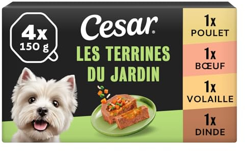 Cesar Repas pour Chien - 24 Barquettes (Lot de 6 Packs de 4x150g) - Pâtée pour Chien en Terrine au Coeur de Légumes - au Boeuf/Poulet/Volaille/Dinde, avec des Ingrédients Naturels
