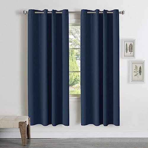 Turquoize Living Room Blackout Draperies Curtains Solid Ring Top Blackout Draperies/Drapes, Autumn/Winter Thermal Insulated Solid Grommet Curtains for Kid's Room, 2 Pack, 52 x 72 Inch, Navy