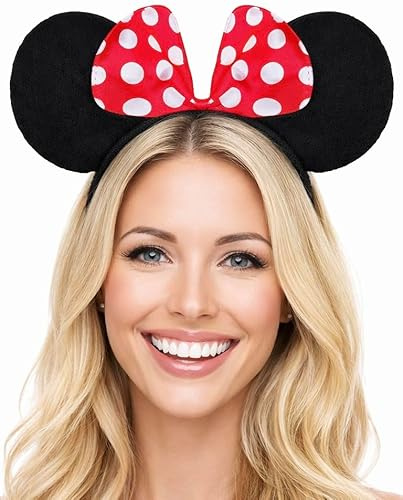 Balinco Mickey Mausohren Haarreif mit roten gepunkteten Schleifenohren für Erwachsene & Jugendliche, Kostümzubehör für Partys, Halloween, Cosplay