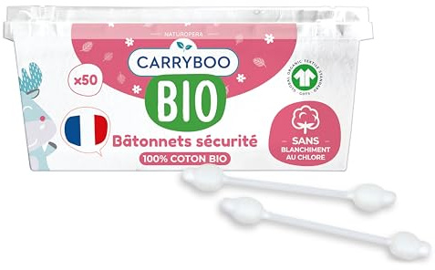 CARRYBOO - Bastoncini di sicurezza per neonati in cotone biologico - Confezione da 50 bastoncini