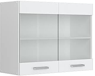 Vicco Küchenglasschrank R-Line, Glashängeschrank, Weiß Hochglanz/Weiß, 80 cm