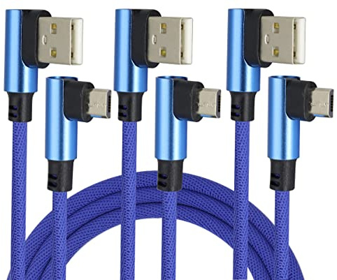 AAOTOKK 90 Gradi 3Piedi da Micro USB Maschio USB 2.0 A Maschio Cavo Ricarica Sincronizzazione Veloce Intrecciato in Nylon Per Telefoni Android,Samsung,LG,Huawei,Smartphone e Altro (Blu/3Pezzi)
