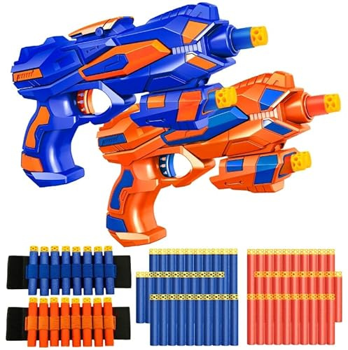 Wordot 2 Pack Blaster Guns Boys Toy-with 60 Soft Foam Darts Bullets& 2 Wrist Bands-Kids Hand Gun Toys Gifts Party Supplies for 3,4,5,6,7,8,9 Years Kids